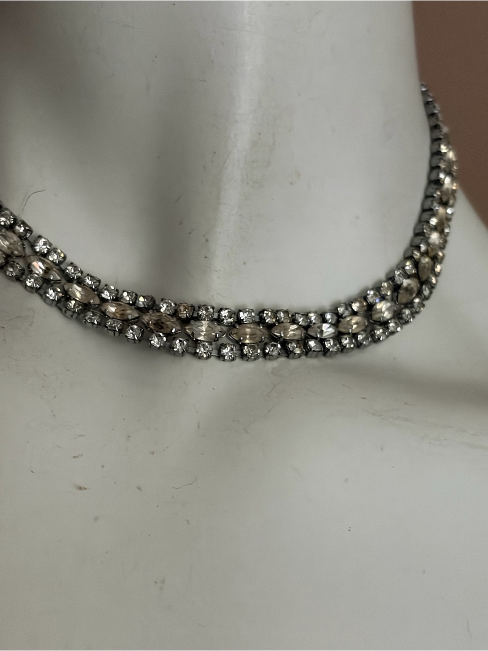 4/$100 Crystal Double-Row Choker Necklace - Silver